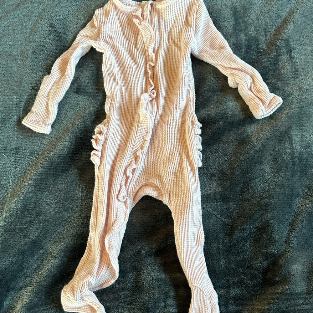 Spearmint Love Pink Ruffle Waffle Footie Pajamas